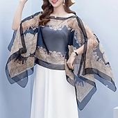 お買い得  結婚式のゲストラップ-レディースラップ ケープ ヴィンテージ ボヘミアン ノースリーブ シフォン ウェデイングラップ と ジャカード織 用途 パーティー 夏