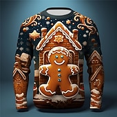 billiga Gingerbread Man Outfit-Jul Herr Grafisk god Jul pepparkaksgubbe T-shirt Långärmad T-shirt 3D-tryck Rund hals Skjorta Mode Designer Ledigt Utomhussport Helgdag Utekväll Brun Vår &amp; Höst Kläder S M L XL 2XL 3XL 4XL