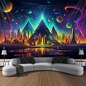 preiswerte Blacklight -Wandteppiche-Schwarzlicht-Wandteppich, UV-reaktiv, leuchtet im Dunkeln, Glow Party, Neon, trippige, neblige Pyramide, Ägypten, Wandteppich, Wandbild für Wohnzimmer, Schlafzimmer