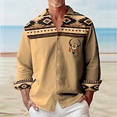 preiswerte Ethnisches Muster-Herren Stammes Bandana-Druck Hemd Knopfhemd Langarm Vintage Stamm Freizeitskleidung Ausgehen Wochenende Herbst Winter Umlegekragen Bedruckt Button-Down Grün Khaki