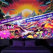 Χαμηλού Κόστους Μαύρισμα ταπετσαρία-blacklight ταπετσαρία uv αντιδραστική λάμψη στη σκοτεινή λάμψη πάρτι νέον trippy ομιχλώδες δάσος μανιτάρι κρεμαστή ταπισερί τοίχου τοιχογραφία για κρεβατοκάμαρα σαλονιού