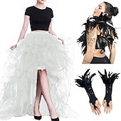 billiga Outfits-set med tyll tutu kjol fjäder cape spetshandskar 3 st hög midja dam hög midja hög låg lager tyll golvlängd kjol fjäder sjalar outfits elak kostym punk gothic halloween fest karneval