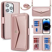 cheap iPhone Cases-Phone Case For iPhone 15 Pro Max Plus iPhone 14 13 12 11 Pro Max Plus Back Cover Wallet Case with Stand Holder Magnetic with Lanyard Retro TPU PU Leather