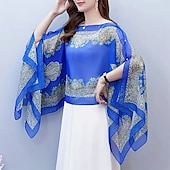 お買い得  結婚式のゲストラップ-レディースラップ ケープ ヴィンテージ ボヘミアン ノースリーブ シフォン ウェデイングラップ と ジャカード織 用途 パーティー 夏