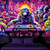 Χαμηλού Κόστους Μαύρισμα ταπετσαρία-blacklight ταπετσαρία uv αντιδραστική λάμψη στο σκοτάδι dj χιμπατζήδες ζώο trippy ομιχλώδης φύση τοπίο λάμψη πάρτι κρεμαστή ταπισερί τοίχου τοιχογραφία για κρεβατοκάμαρα σαλονιού