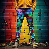 economico Sottile-Color Block Colorato Vetro Lavoro Astratto Per uomo Stampa 3D pantaloni della tuta Pantaloni Esterno Da tutti i giorni Abbigliamento di strada Poliestere Grigio scuro Blu Viola S M L Vita normale
