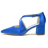 cheap Semi-Formal-Elegant Women&#039;s White Satin Pointed Toe Block Heels – Crisscross Strap Design for Weddings, Formal Parties, and Special Occasions