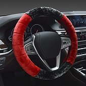 preiswerte Lenkradbezüge-Winter kurzer Plüsch-Lenkradbezug, winterwarmes Auto-Innenraum-Set, kreative Nähte, mehrfarbiges Muster