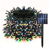 Недорогие Рождественские огни-Солнечный гирляндный светильник, разноцветный, рождественский, на солнечной энергии, с 8 режимами, водонепроницаемый медный провод, гирлянды для спальни, патио, сада, дерева, вечерние украшения двора,