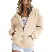 baratos jaqueta com capuz-Moletom Moletom com zíper Pullover Tecido Bolso frontal Para Mulheres Adulto Não Imprimindo Rua Casual / Diário