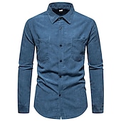 economico camicia da uomo con bottoni-Per uomo Camicia Maglietta informale Camicia di velluto a coste Nero Giallo Rosa Viola Marrone Manica lunga Liscio Bavero Strada Da mare Di base Abbigliamento Di tendenza Comodo