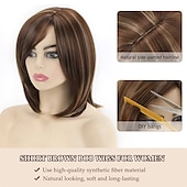 economico parrucca più vecchia-parrucche bob bionde miste castane corte per donne bianche parrucche sintetiche lunghe fino alle spalle con frangia laterale parrucca bob da donna con riflessi biondi dritti