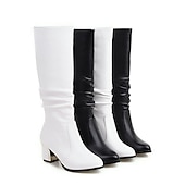 preiswerte Modische Stiefel-weiße Damenstiefel mit Blockabsatz und halbhohem Schaft im Retro-Stil und gerüschtem Design – perfekt als Wintermode und für den Alltag