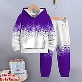 abordables Vision 3D et Géométrie du Garçon-Garçon 3D Motif de flocon de neige Coffrets de Noël Ensemble sweat à capuche et pantalon de survêtement manche longue 3D effet Automne Hiver Actif Mode Frais Enfants 3-12 ans Capuche Extérieur