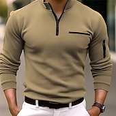 levne Pánské klasické polo-Pánské Svetrová mikina Polo na zip Outdoorové sporty Ležérní Stojáček Čtvrtletní zip Dlouhý rukáv Módní Základní Bez vzoru Čtvrtletní zip Jaro &amp; podzim Běžný Tmavě námořnická Hnědá Trávová zelená Šedá