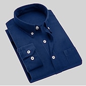 cheap Men's Button Up Shirts-Men's Dress Shirt Button Down Shirt Collared Shirt Corduroy Shirt Plain Party Hiking Blue Wine Sea Blue Black Long Sleeve Turndown Winter Clothing Apparel Warm