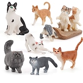 cheap Building Toys-PVC Solid Simulation Pet Cat Model Black And White Cat Stretched Lazily Cat Playing With Cat Tabletop Decoration Small Ornaments