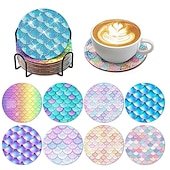 billige Placemats &amp; Coasters &amp; Trivets-diamantmaleraler sett med 6 stk eller 8 stk, runde dalbaner-sett med holder gjør-det-selv-diamant-og-dal-dal-dal-dal-dal-daler skli- og dalbane for voksne diamantmalesett rekvisita