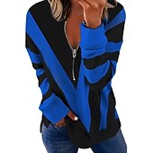 billiga Tröjor och tröjor-Kvinnors zip-up sweatshirt pullover färgblock abstrakt avslappnad dragkedja streetwear grundläggande V-hals lång ärm vår och höst höst och vinter bekväm andningsbar mjuk tyg