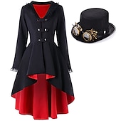 baratos Conjuntos-Conjuntos com fraque, cartola steampunk com óculos removíveis, 2 peças, retrô, vintage, punk, gótico, medieval, sobretudo, agasalhos, mulheres, adultos, plus size, fantasia de cosplay, halloween,
