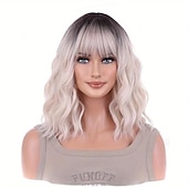 abordables Perruques Synthétiques Sans Bonnet-Perruques synthétiques ondulées longueur épaule avec frange pour femmes, à la mode pour un usage quotidien, cosplay de fête
