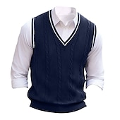 cheap Men&#039;s Pullover Sweater-Men&#039;s Sweater Vest Pullover Sweater Jumper Dress Sweater Knit Sweater Ribbed Cable Knit Regular Knitted Plain V Neck Keep Warm Modern Contemporary Daily Wear Going out Clothing Apparel Fall Winter