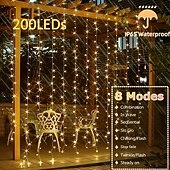 abordables Guirlandes solaires-Guirlande lumineuse de rideau solaire extérieur, 3 * 3 m-300 LED/3 * 2 m-200 LED/3 * 1 m-100 LED, 8 modes d&#039;éclairage, étanche IP65, convient pour le jardin, le porche, les fêtes de mariage dans le jardin, Noël de Thanksgiving.