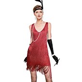 levne oblečení-Retro Řvoucí 20s 20. léta 20. století Bubenové šaty Úbory Sada příslušenství Velký Gatsby Svatební host Flitry Třásně Flitry Třásně Do V Dámské předvečer Všech svatých Karneval Plesová maškaráda