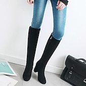 baratos Botas da moda-botas femininas azul marinho até o joelho com salto bloco - elegantes e versáteis para a moda de inverno, perfeitas para uso diário e ocasiões especiais