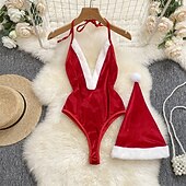olcso Karácsonyi pizsama-Mikulás Mrs.Claus Karácsonyi pizsama Fehérnemű Szexi karácsonyi jelmezek Női Karácsony szenteste Karácsony Felnőttek Bálint nap Otthoni viselet Egyrészes