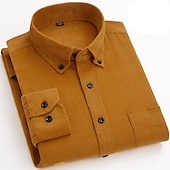 cheap Flannel Shirts-Men&#039;s Shirt Corduroy Shirt Shirt Jacket Overshirt Plain Outdoor Daily Wear Light Blue Yellow Red Navy Blue Long Sleeve Lapel Spring &amp;  Fall Clothing Apparel Front Pocket