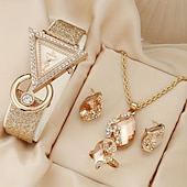 cheap Quartz Watches-5pcs/set Women&#039;s Watch Luxury Triangle Pointer Quartz Watch Shiny Rhinestone Analog Wrist Watch &amp; Jewelry Set, Gift For Mom Her