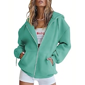 baratos jaqueta com capuz-Moletom Moletom com zíper Pullover Tecido Bolso frontal Para Mulheres Adulto Não Imprimindo Rua Casual / Diário