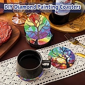 billige Placemats &amp; Coasters &amp; Trivets-diamantmaleraler sett med 6 stk eller 8 stk, runde dalbaner-sett med holder gjør-det-selv-diamant-og-dal-dal-dal-dal-dal-daler skli- og dalbane for voksne diamantmalesett rekvisita