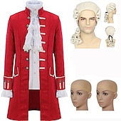 baratos Conjuntos-conjunto com camisa com babados jacquard trench coat peruca colonial 2 * bonés de peruca roupas vitorianas medievais masculinas retrô vintage princesa vampiro fantasia cosplay halloween baile de