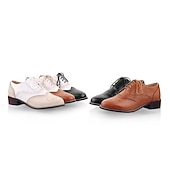 ieftine Oxfords de Damă-pantofi oxford clasici brogue de damă – pantofi maro din piele artificială cu vârful aripii cu șireturi pentru ținute casual și formale de inspirație vintage