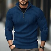 preiswerte Herrenpullover-Herren Pullover Herbstpullover Pullover mit Viertelreißverschluss Gerippt Stricken Standard Zip Strick Glatt Ständer Moderne zeitgenössische Arbeit Freizeitskleidung Bekleidung Winter Schwarz