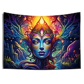 お買い得  ブラックライトタペストリー-ブラックライトタペストリー uv 反応性グローインザダーク女神トリッピー霧自然風景壁掛けタペストリー壁アート壁画用リビングルーム寝室