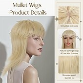 abordables Perruques historiques-perruque mulet courte et hirsute moderne pour femme perruque mulet des années 80 perruque coupe lutin avec frange perruques synthétiques naturelles de remplacement de cheveux blonds avec reflets