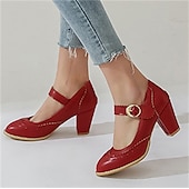 preiswerte Block Heels-Weiße Mary-Jane-Pumps im Vintage-Stil für Damen – Retro-Brogue-Pumps mit gewelltem Riemen und Blockabsatz, elegante Abendschuhe für Hochzeiten und besondere Anlässe