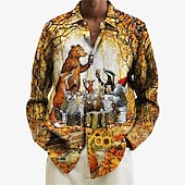 cheap Men&#039;s Western Shirts-Thanksgiving Day Men&#039;s Animal Shirt Western Shirt Cowboy Shirt Long Sleeve Casual Daily Wear Going out Fall &amp; Winter Turndown Pocket Print Button-Down Yellow