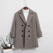 billiga Pojkars trenchcoats-Barn Unisex Yllerock Ytterkläder Ensfärgat Långärmad Ficka Knappar Täcka Skola Mode Dagligen Kaki Grå Vår Höst 7-13 år