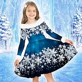 cheap 3D Shining Vision Dress-Girls&#039; 3D Snowflake Dress Long Sleeve 3D Print Fall Winter Sports &amp; Outdoor Daily Holiday Cute Casual Beautiful Kids 3-12 Years Casual Dress Swing Dress A Line Dress Above Knee Polyester Regular Fit