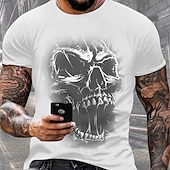 abordables Camiseta gráfica para hombres-Hombre Cráneos Camiseta Camiseta superior 100% Algodón Manga Corta Gráfico Camisa Negro Blanco Camiseta cómoda Deporte Festivos Ropa de diseñador de moda