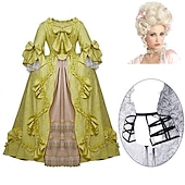 billiga Outfits-set med rokoko balklänning klänning blond barock peruk underkjol båge kjol krinolin 3 st kläder retro vintage viktoriansk renässans prinsessa kolonial balklänning dam cosplay kostym fest