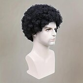 abordables Perruques Synthétiques Sans Bonnet-10 pouces afro crépus bouclés perruques de cheveux pour hommes moelleux doux perruques de remplacement de cheveux entièrement fabriqués à la machine perruques de cheveux synthétiques couleur noire