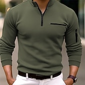 levne Pánské klasické polo-Pánské Svetrová mikina Polo na zip Outdoorové sporty Ležérní Stojáček Čtvrtletní zip Dlouhý rukáv Módní Základní Bez vzoru Čtvrtletní zip Jaro &amp; podzim Běžný Tmavě námořnická Hnědá Trávová zelená Šedá