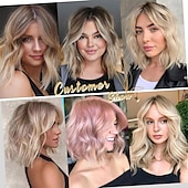 levne starší paruka-platinová blond vlnitá bob paruka s ofinou pro ženy ombre blond kudrnatá bob paruka pro bílé ženy syntetická ombre světle hnědá vlnitá paruka s tmavými kořínky krátká blond kudrnatá bob vlnitá paruka