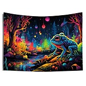 economico Arazzi Blacklight-arazzo a luce nera reattivo ai raggi UV che si illumina al buio festa fluorescente al neon foresta nebbiosa rana arazzo appeso arte murale per soggiorno camera da letto