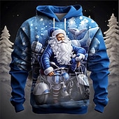 abordables Traje de Papá Noel-Sudadera con capucha de Papá Noel para hombre, diseño navideño en 3D, con estampado gráfico de Papá Noel, moda 3D, para deportes al aire libre, vacaciones, sudadera con capucha, manga larga, azul